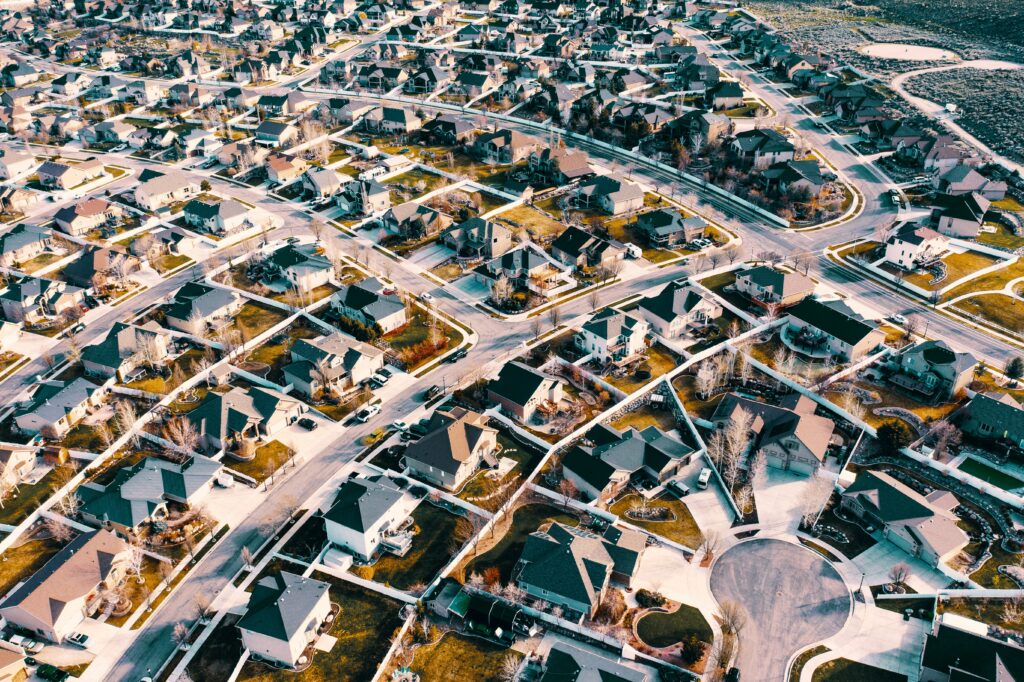 Aerial view of a suburban residential neighborhood managed by Kristian Lee Properties